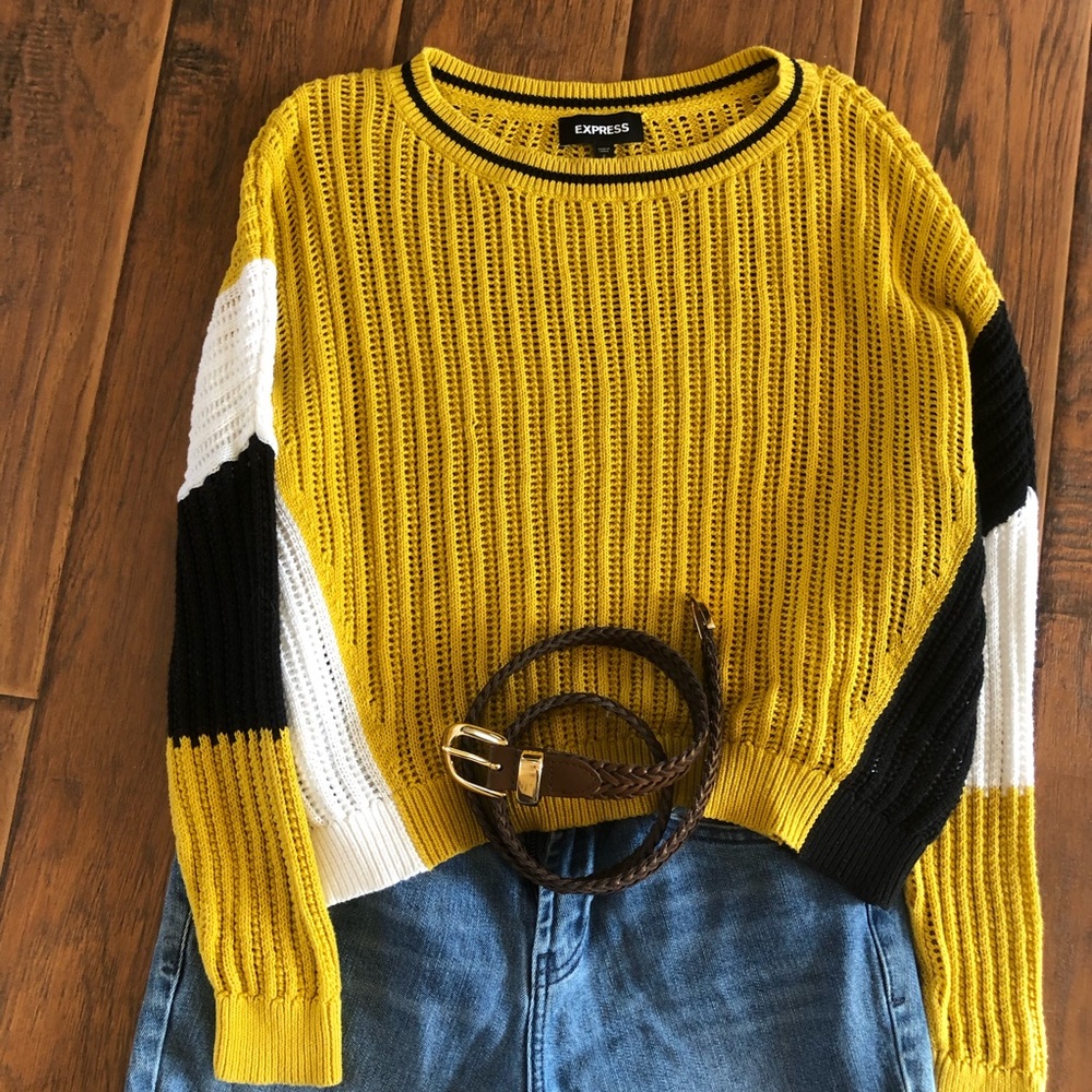 Express Knitted Color Block Crop Sweater